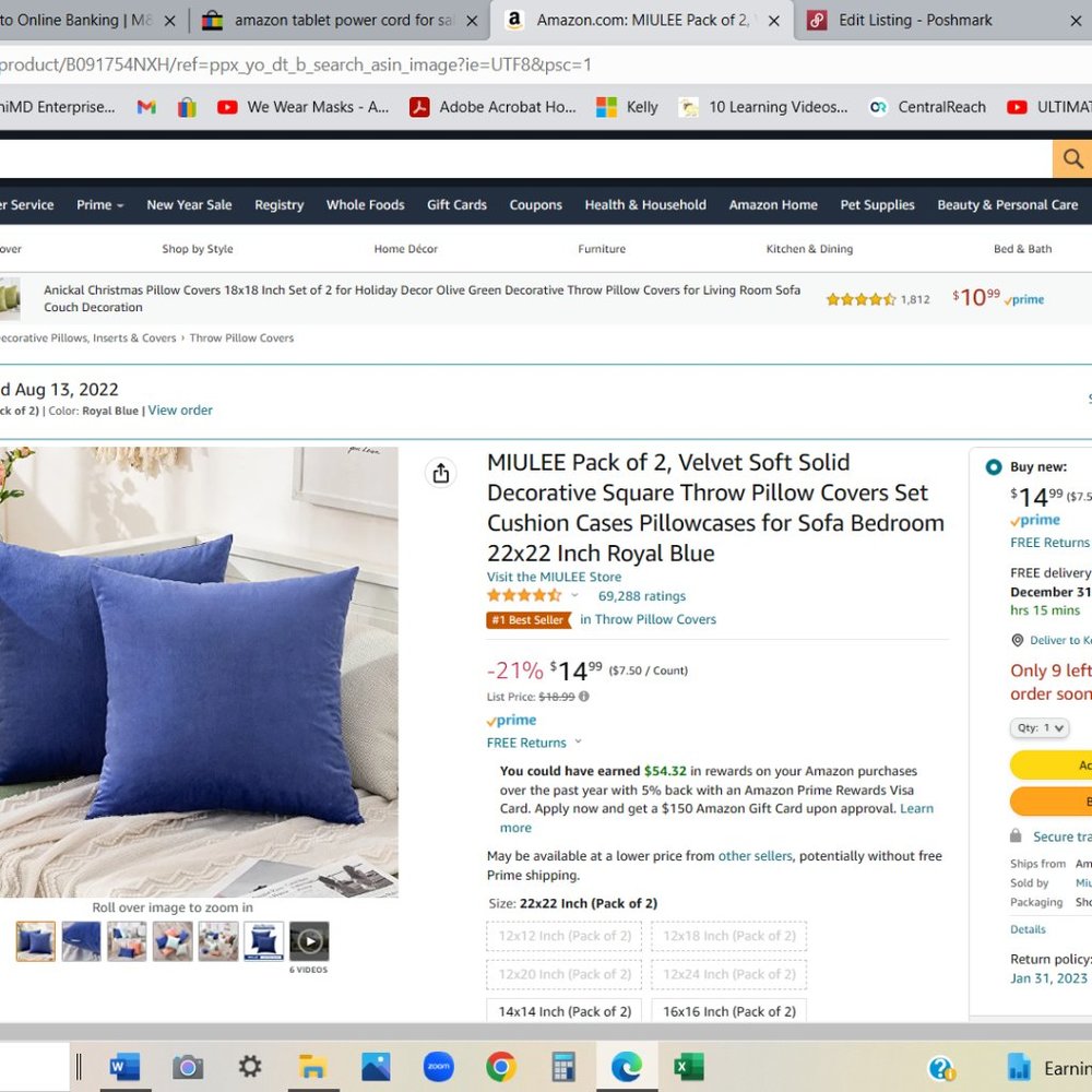 MIULEE throw pillow covers - blue - velvet soft  22x22